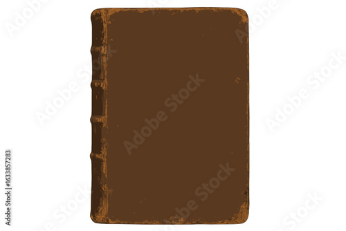 Realistic antique book cover isolated. Vintage blank leather-bound journal template. Aged textured brown grunge hardcover. Old manuscript mockup. Retro diary design. Historical library concept.