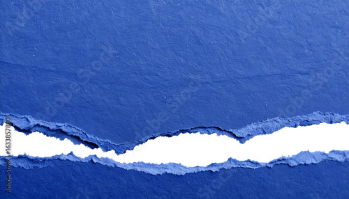 Isolated on a clean white background, the image features realistic, torn paper edges with an irregular, ripped blue texture. Ideal for digital design, scrapbooking, creative presentations, or collage 