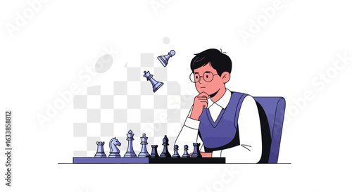 Boy Contemplates Chess Strategy Challenges Mental Acumen and Strategic Thinking