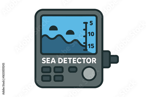 Sea detector sonar device vector illustration. Fish finder display graphic. Underwater sonar depth fish-finding screen. Marine electronics, oceanography, fishing technology concept. Depth sounder icon