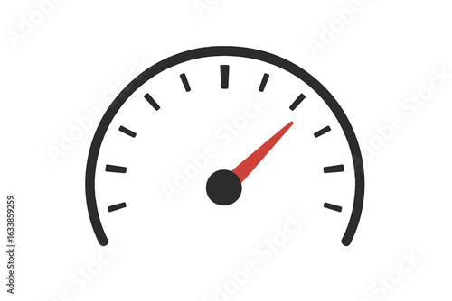 Modern speedometer gauge vector illustration, analog dashboard indicator, automobile performance meter, acceleration test, black needle, minimal scale, performance measurement, automotive interface