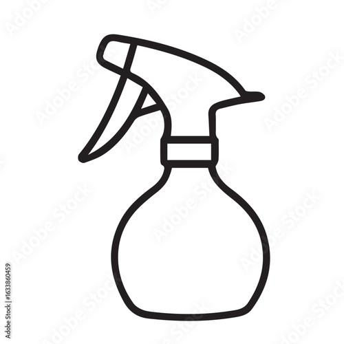 Vector graphic of a garden spray bottle in minimalist style, featuring black and white tones with strong black outlines for visual clarity.

