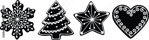 Collection of christmas cookie shapes snowflake tree star heart silhouette
