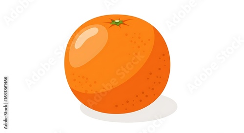 Detailed vector illustration of a single ripe orange fruit. Fresh, juicy citrus with a textured peel and a small green stem, isolated on white.