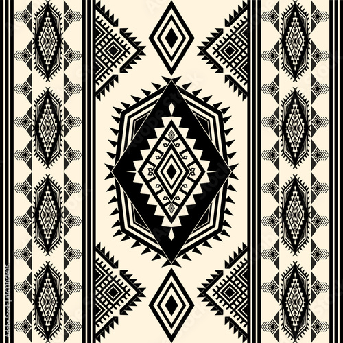 Southwest Aztec geometric Native American Mexican Navajo tribal ethnic seamless pattern fabric black and white earth tone background illustration   vector design 300 dpi  for textile printing 