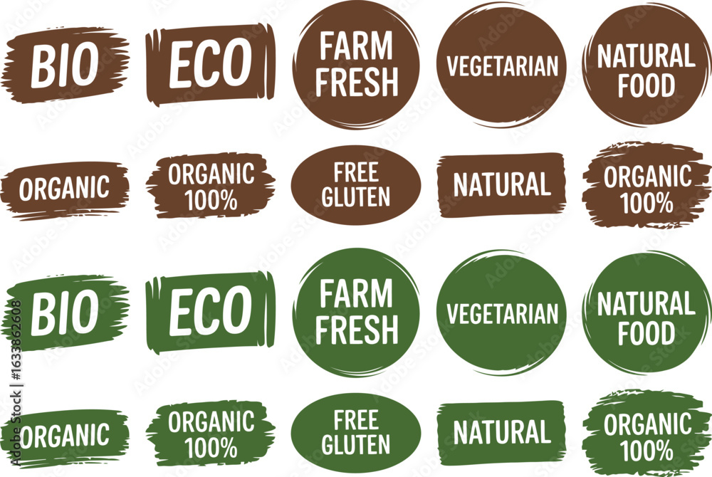 Fototapeta premium EcoFriendly Organic Food Labels Farm Fresh Bio Natural More