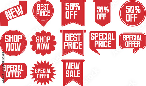 Red Sale Badges Discount Labels  Price Tags for Marketing