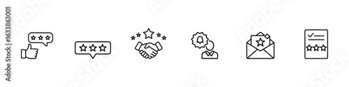 Rating and Verification Icons – Review, Stars, Approval, Identity, KYC, feedback icons including star ratings, client review bubbles, partnership ratings, and survey responses, ideal for testimonials