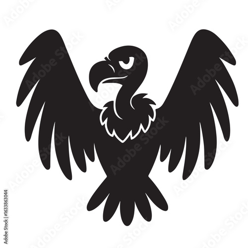 A silhouette of a vulture’s wings shaped into the letter V, cartoon style, black vector