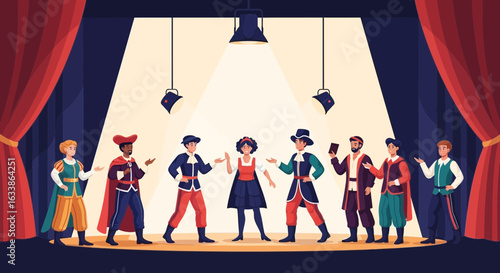 Actors Performing On Stage In A Theater Under The Bright Lights