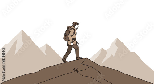 Adventure Awaits Lone Hiker Ascends Peak Amidst Mountain Serenity Outdoors