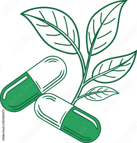 Herbal capsule icons in solid black and white collection