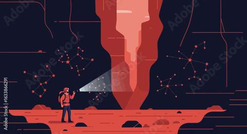 Adventurous Explorer Discovers Celestial Secrets in a Red Rock Canyon
