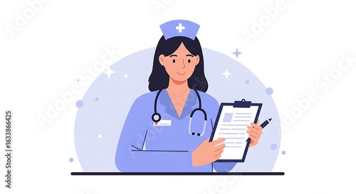 Friendly Nurse with Medical Records