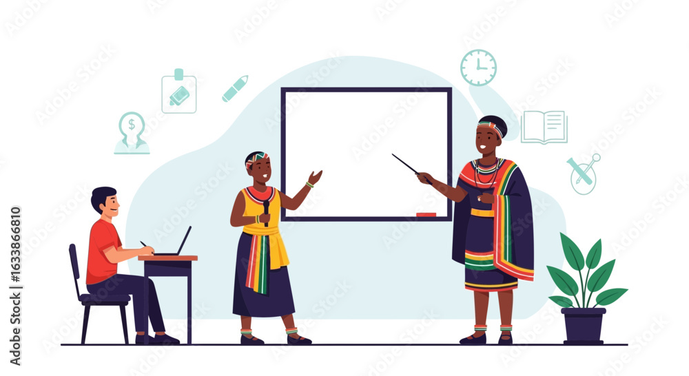 Obraz premium African Education System with Instructors in Traditional Tribal Clothing