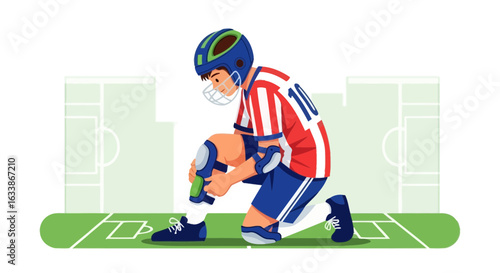 American Football Player Getting Ready For Match In Stadium Field Arena