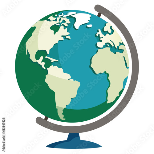 A globe showing continents, a classic educational tool used for geography classes, isolated on a white background.