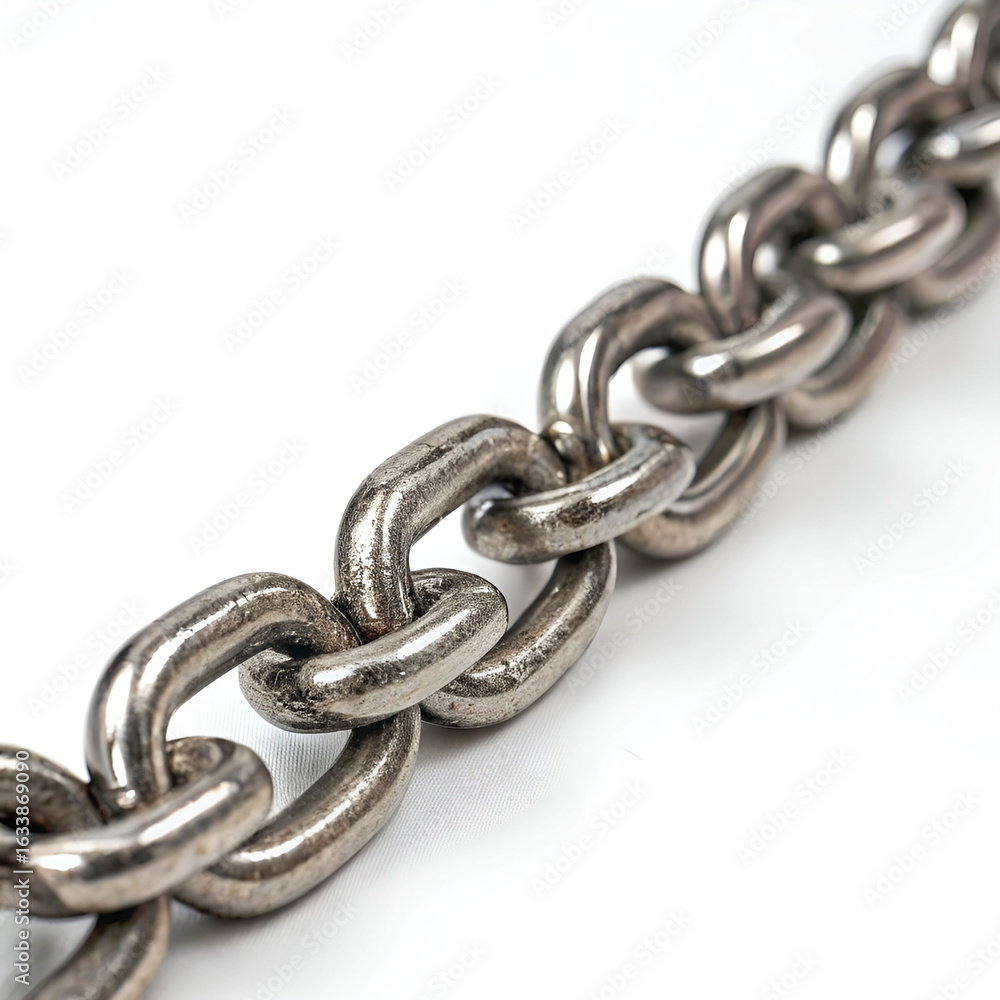 Obraz premium Close-up of a shiny metal chain, showcasing interlocked links.
