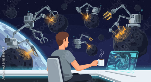 Asteroid Mining Operations Orchestrated By Remote Control From Orbit Platform