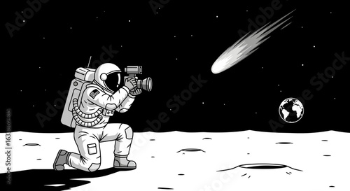 Astronaut Capturing Celestial Event on Moon With Camera From Outer Space