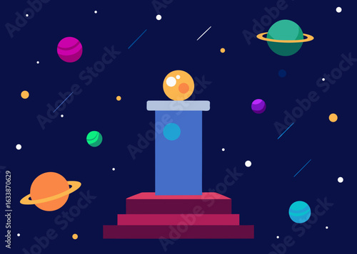 outer space podium floating planets stars cosmic theme