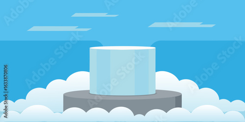 high altitude sky podium above clouds with wind motion