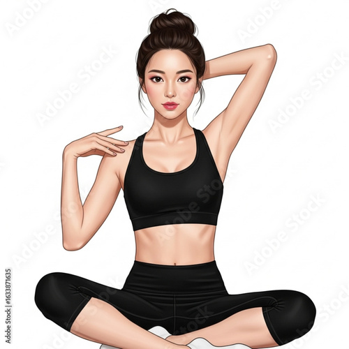 Illustration of a woman in sportswear doing yoga isolated on white background