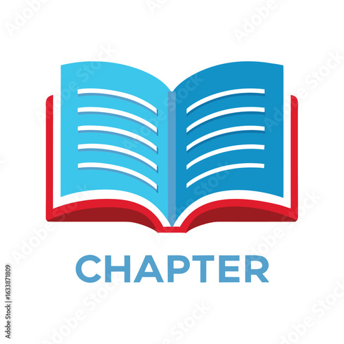 An open textbook with a classic chapter title page, a symbol of education, learning, and academic studies on a white background.
