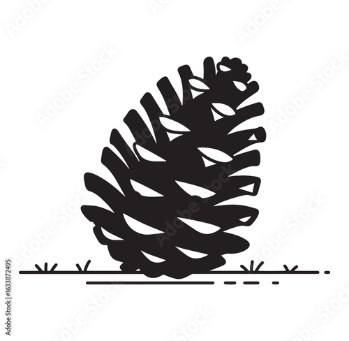 Vector illustration of a single pinecone in black and white on white background