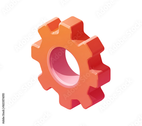 Orange gear 3d icon isolated on transparent background