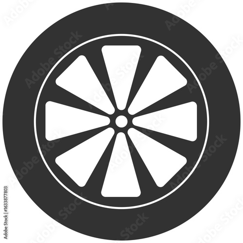Car tire and wheel icon. Rubber automobile tire, road maintenance and vehicle part on transparent background