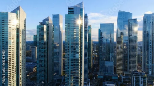 Cityscape Modern Skyscrapers in Urban Skyline — 4K HD Video Footage Download, Downtown Metropolitan Architecture, Financial District, Glass and Steel Structures
