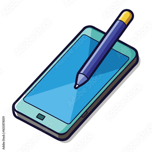 A smartphone with a stylus pen hovering over its screen, representing creativity, digital design, and modern technology.