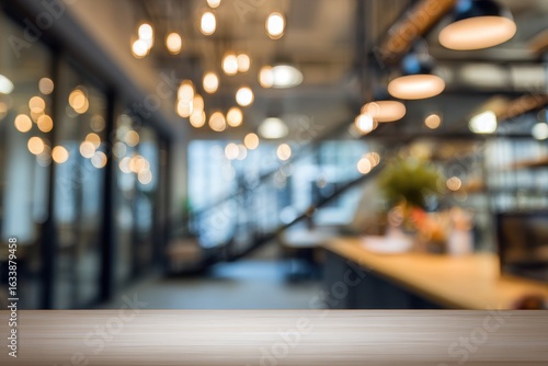 Wallpaper Mural Blurred modern cafe interior, wooden table Torontodigital.ca