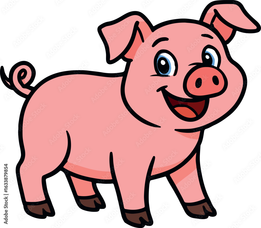 Fototapeta premium Delightful Pink Pig Cartoon Illustration Featuring Playful Expression and Charming Design Perfect for Childrens Content