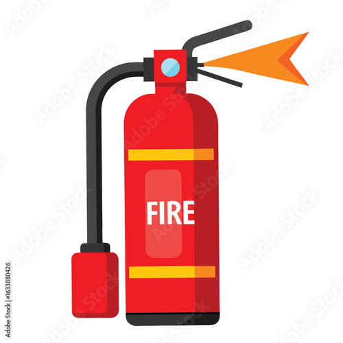 A bright red fire extinguisher, a vital safety device, with a black nozzle and a pressure gauge on a white background.