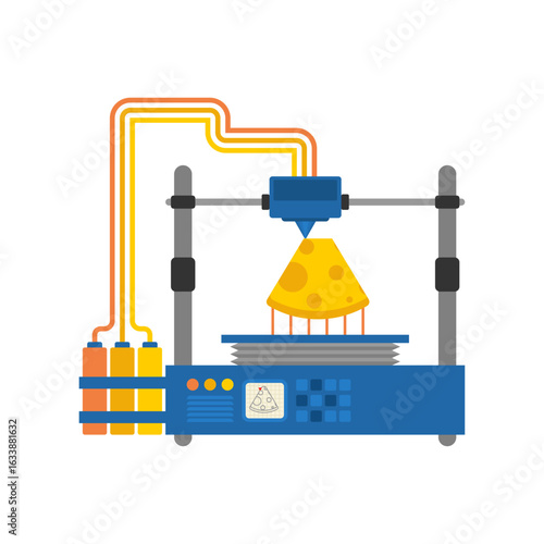 3D printer printing a cheese block. Perfect for tech, food innovation, future food technology, and industrial concepts.