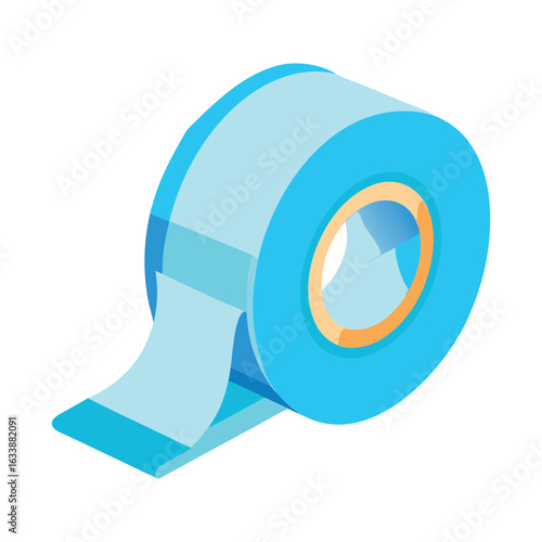A roll of clear scotch tape with a light blue dispenser, a common office and school supply item on a white background.