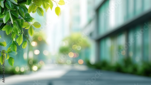 Fresh leaves frame city street