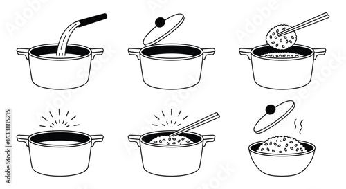 Cooking rice step by step illustration chopsticks steam