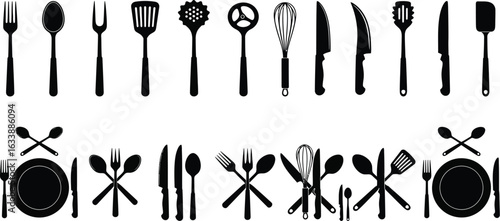 Culinary tools silhouettes for cooking and kitchen designs