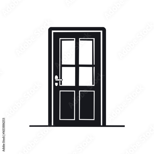 Minimal door icon in black and white, perfect for UI/UX design, mobile apps, infographics, or digital illustrations related to housing and entryways