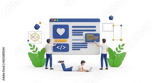 Ai generated image of team of developers working on a website design, isolated on white background