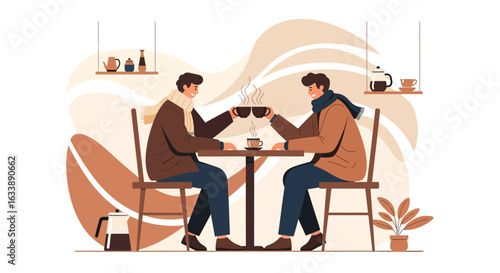 Friends Enjoying Coffee Together in A Cozy Cafe On a Cold Autumn Day