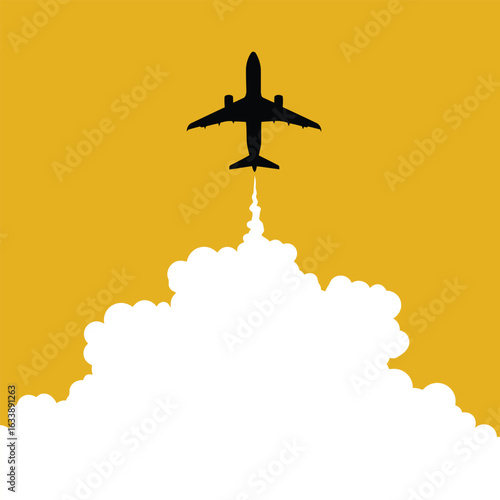Airplane taking off from clouds travel aviation transport journey flight sky airline departure vector