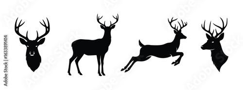 Deer silhouettes forest animals wildlife nature hunting vector graphics