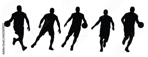 Basketball players silhouettes dynamic action poses sports team graphic athletic competition illustration