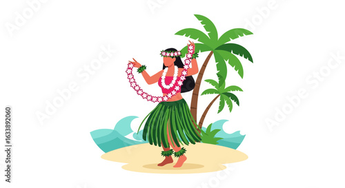 Hawaii Hula Dancer On Island Beach With Palm Trees Dancing Tradition