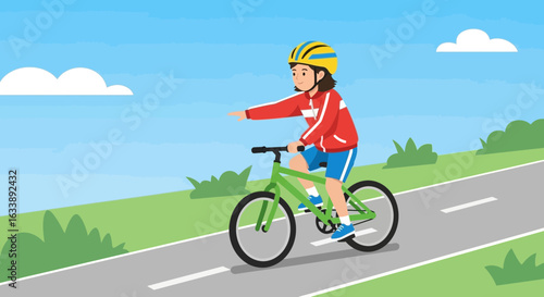 Girl Enjoying A Bike Ride On A Sunny Day With Safety Helmet