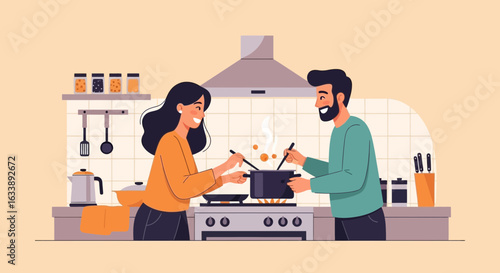 Happy Couple Cooking Healthy Meal Together At Home Enjoying Vegetarian Food